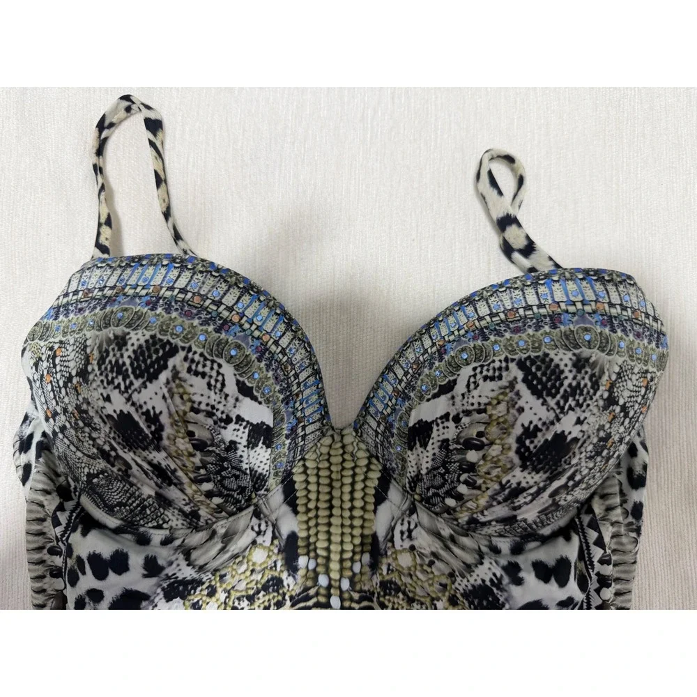 Camilla Moulded Plunge Animal Print Crystal One-Piece Swimsuit US‎ 6